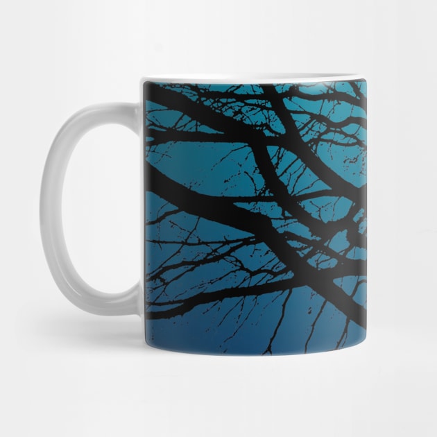 Tree silhouette on blue gradient background in the evening by Blacklinesw9